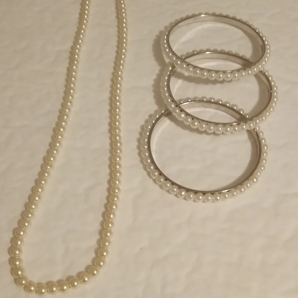 Cream White Pearl Necklace Long Strand Jewelry